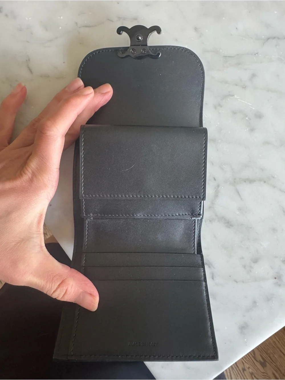 Celine Black Leather Triomphe Compact Wallet - Picture 4 of 5